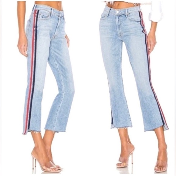 Mother Superior jeans the insider crop step fray thanks racer stripe women’s 24 - Picture 2 of 11